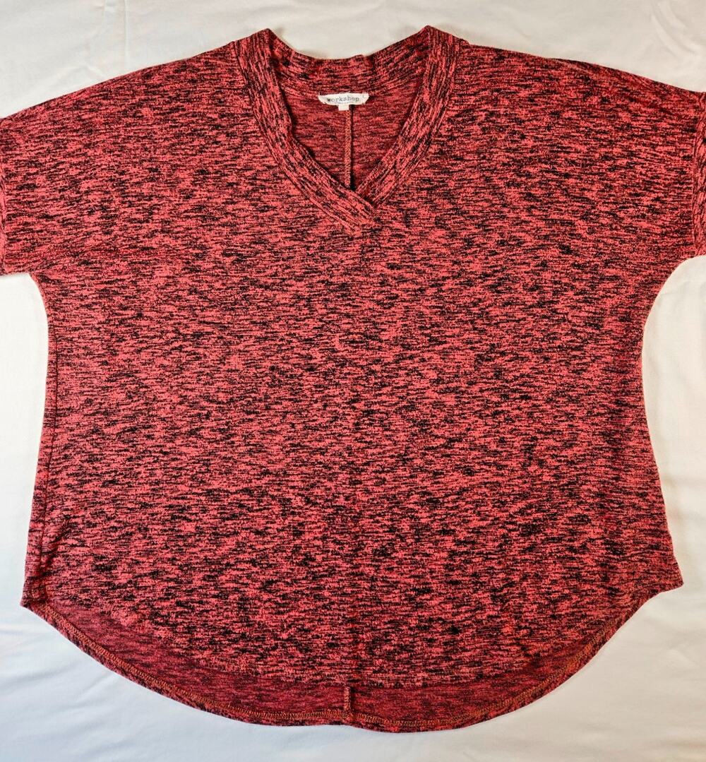 Workshop Republic Femme Sweater Plus Size 1X Salmon Black V Neck Lightweight